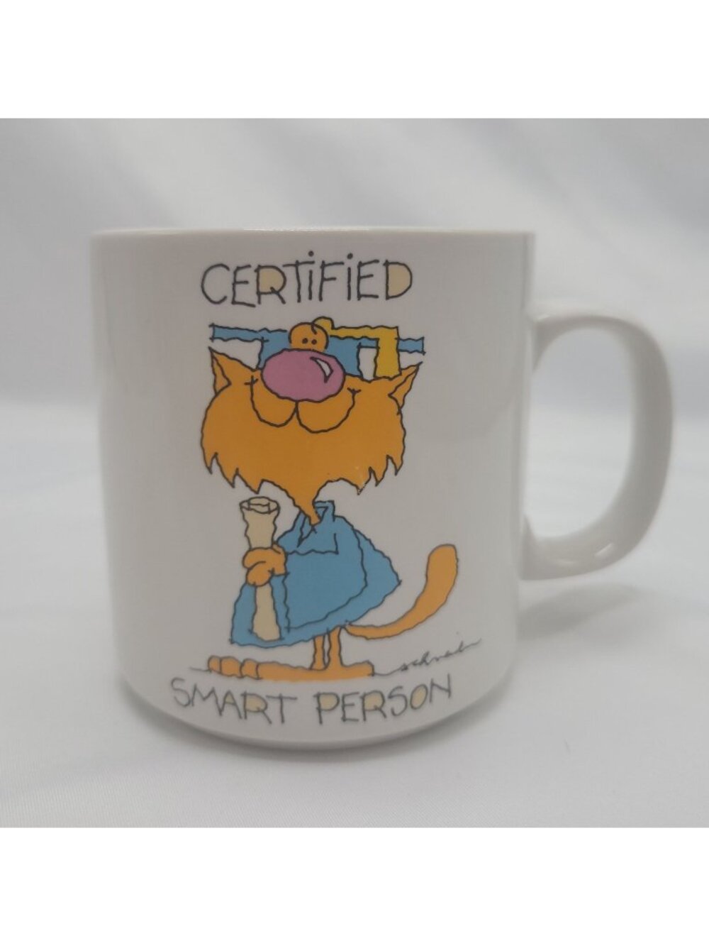 Vtg Certified Smart Person Cat Mug By Russ Berrie Graduation Gift Korea
